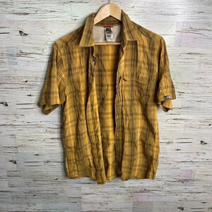 The north face  yellow brown plaid tee shirt button down size medium orange